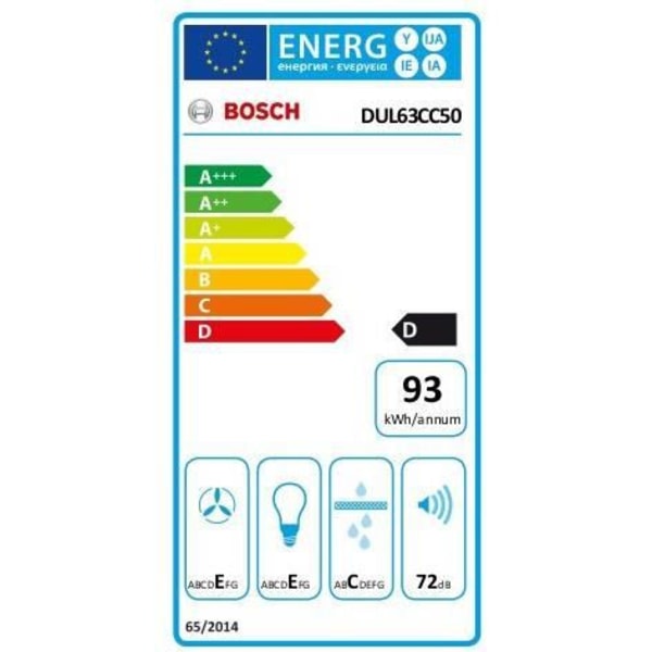Klassisk väggmonterad fläkt BOSCH DUL63CC50 - L 60 cm - Rostfritt stål - Avgassystem / Återvinning - 350 m³ luft/h max avgas - 72 dB