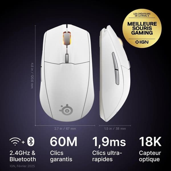 Trådlös spelmus - STEELSERIES - Rival 3 Gen 2 - Vit