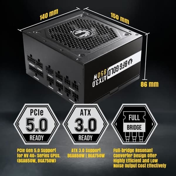 BITFENIX BFG GOLD 850W (80+ guld) ATX 3.0 - PC-strömförsörjning - 850W