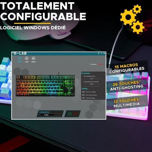 Speltangentbord - The G-Lab - KEYZ CESIUM - RGB - Vit & Grå - TKL