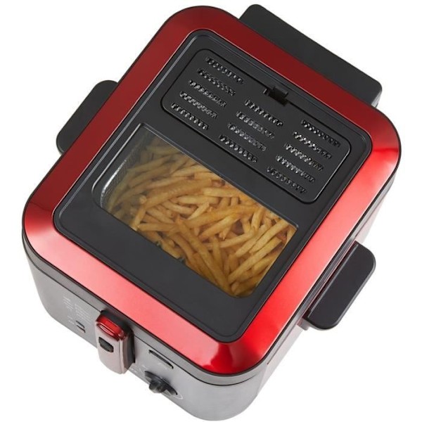 Elektrisk fritös - BRANDT - FRI25R - Fast tank - 2,5 L olja + 1 kg pommes frites - Kontrollfönster - Röd / Svart
