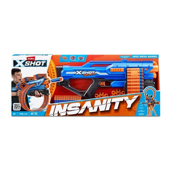 Roterande Blaster - ZURU - XSHOT Insanity Mad Mega Barrel - Blaster med 72 dartpipa och 27 meters räckvidd