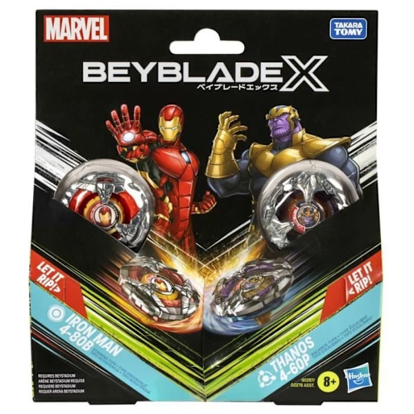 Beyblade X Marvel Collab, Iron Man 4-80B vs. Thanos 4-60B, multipack, från 8 år