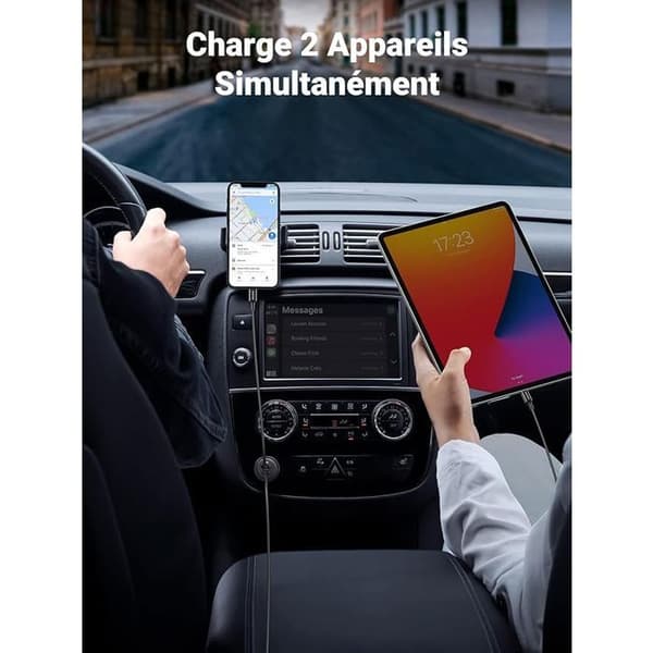 Billaddare - UGREEN - 1 USB-C + 1 USB-A - 63W - Grå