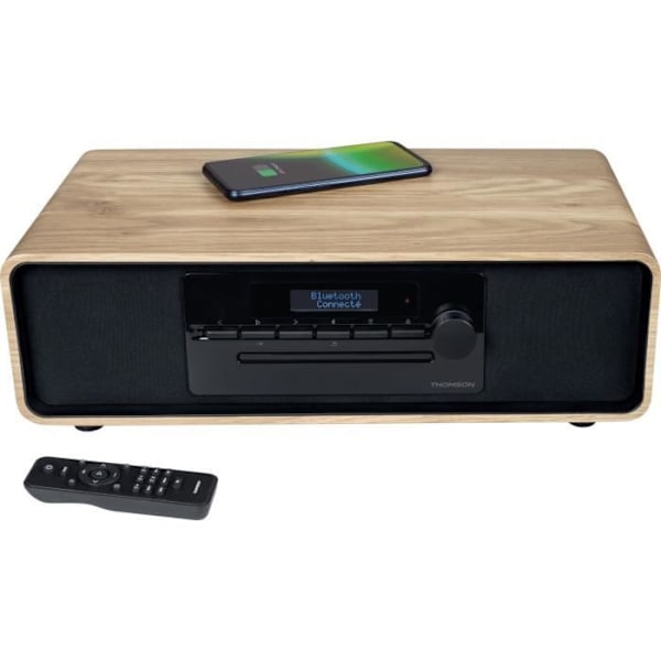 Bluetooth mikrosystem - THOMSON - Trä/Svart - FM Radio/DAB+/CD/MP3/USB/Induktion, 75W, LCD-skärm, Fjärrkontroll, Strömförsörjning. 230V