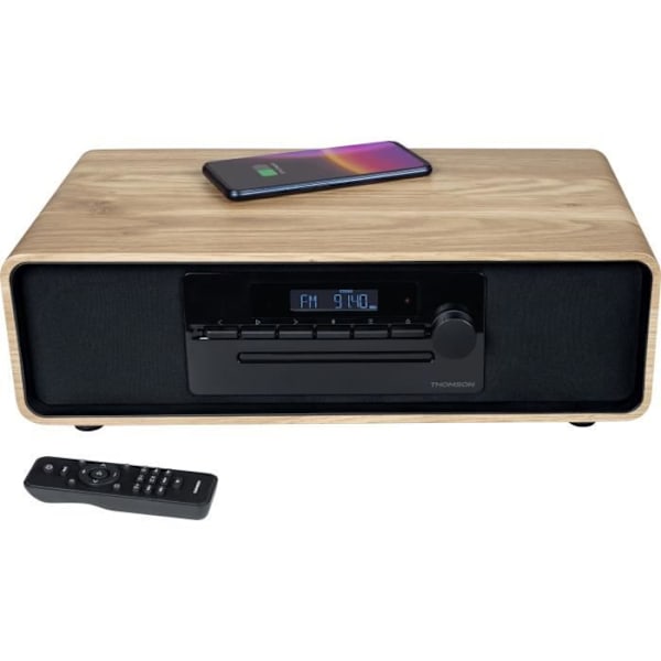 Bluetooth mikrosystem - THOMSON - Svart - FM/CD/MP3/USB/Induktionsradio, 60W, Equalizer, Fjärrkontroll, Strömförsörjning. 230V Svart, Trä