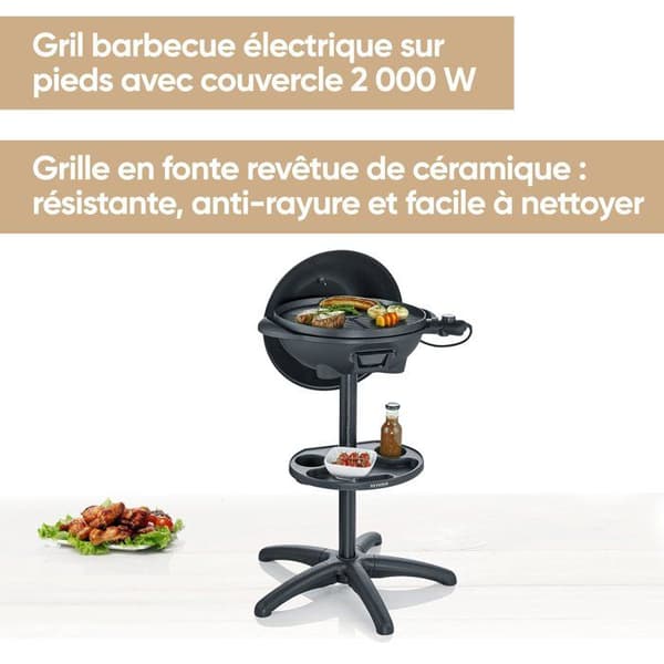 Elgrill på ben - SEVERIN - PG8541 - 2000 W - Stor grillyta Ø 41 cm - Justerbar termostat - Mattsvart