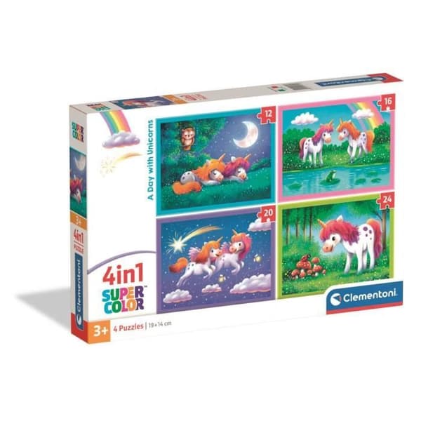 CLEMENTONI - 4 i 1-pussel - En dag med enhörningar