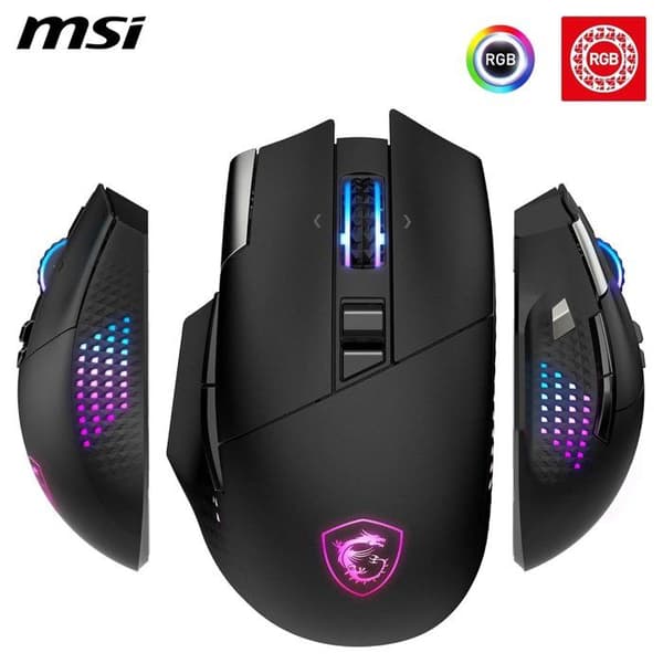 MSI VERSA PRO Trådlös Gamingmus - Bluetooth/2.4 GHz/USB - Laddningsdocka - Svart