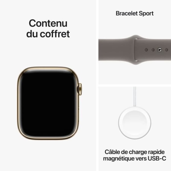 Apple Watch Series 9 GPS + Cellular - 45 mm - Guldstålfodral - Sportbandsarmband i lera - M/L