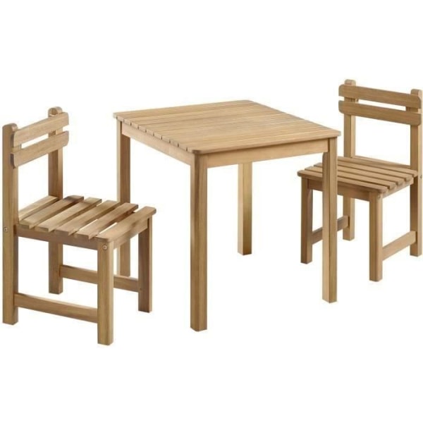 Barns trädgårdsmatsats - fyrkantigt bord 65x65 cm och 2 stolar - Trä - För barn