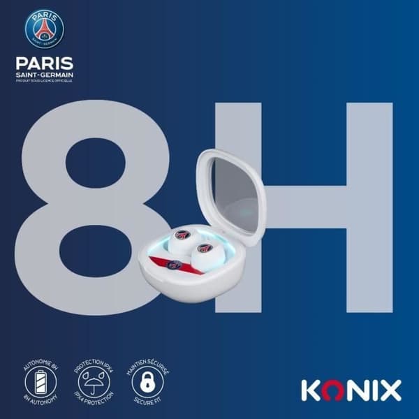Trådlösa hörlurar - KONIX - PSG - Batteritid 8 timmar + 15 timmar - IPX4 - Bluetooth - Vit
