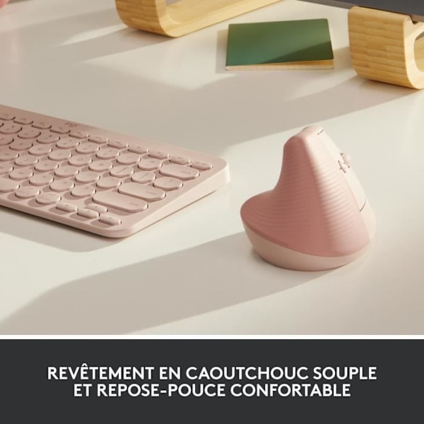 Logitech Lift Ergonomic Vertical Wireless Mouse, Bluetooth eller Logi Bolt USB-mottagare, Silent - Rosa