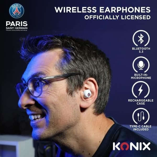 Trådlösa hörlurar - KONIX - PSG - Batteritid 8 timmar + 15 timmar - IPX4 - Bluetooth - Vit