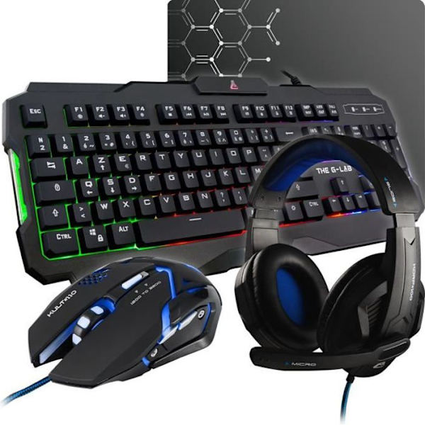G-LAB KOMBO ARGON Bakgrundsbelyst prestanda Tangentbord FR + Mus Soft Touch-beläggning + KORP 100 Headset + Halkfri matta