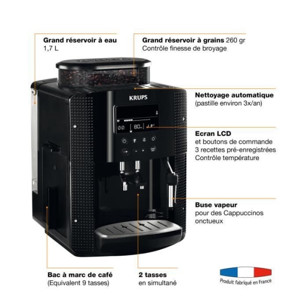 KRUPS YY8135FD Automatisk espressomaskin med kvarn - Svart