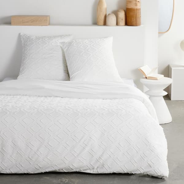 Bäddset - TODAY - Essential - 2 personer - 220 x 240 cm - Vit diamantformad tuftad effekt