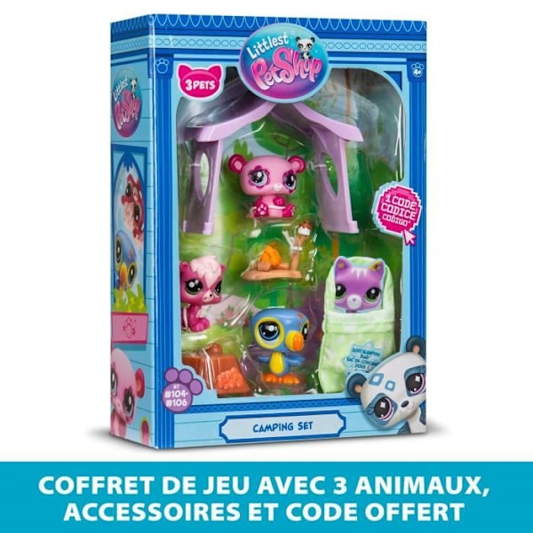 Temapaket för 3 husdjur - BANDAI - Littlest Pet Shop Camping - Djur och tillbehör