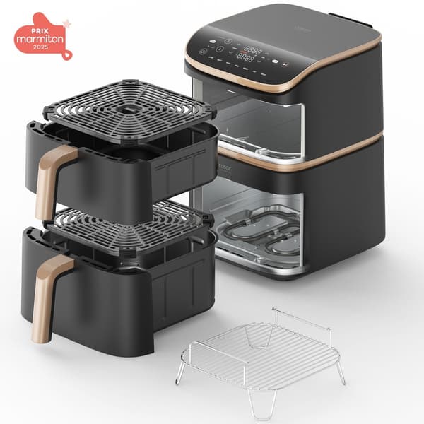 COSORI Oljefri Fritös - Turbo Tower Pro Smart - 10,8L Kapacitet - 2 Tankar - 7 Program - 2630W - Svart