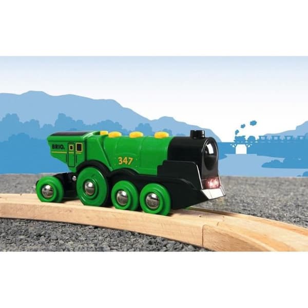 BRIO World - 33593 - Kraftfull grön lokomotiv med batterier - Träleksak