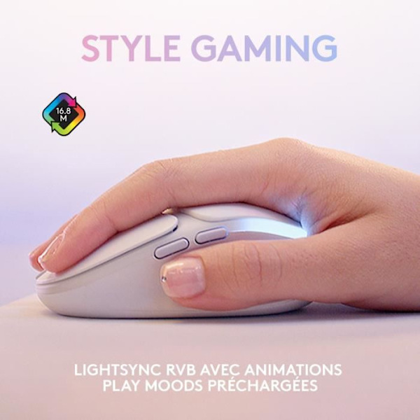 Logitech G - Gaming Mouse - Trådlös - G705 LIGHTSYNC RGB-belysning, Bluetooth, Lättvikt - White Mist