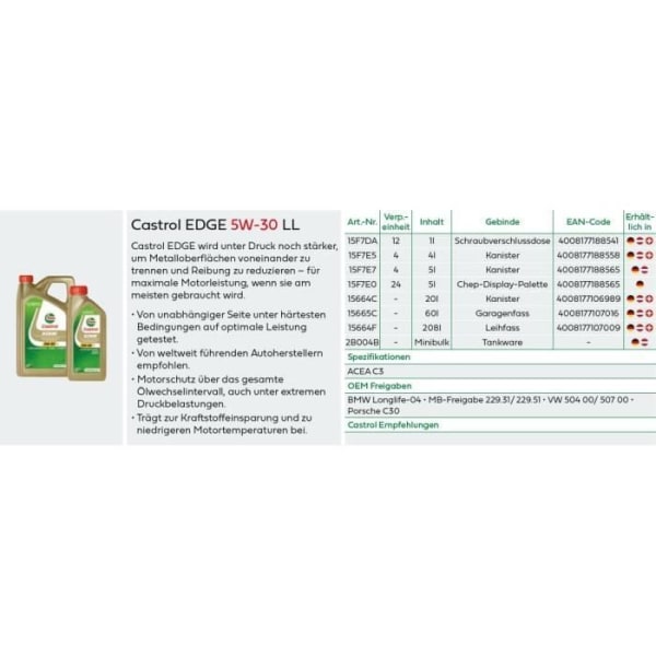 Motorolja - CASTROL - EDGE 5W-30 LL - 5L