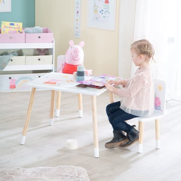 Barnbord och 2 stolar - ROBA - Peppa Pig - Massiva träben - Vit / Rosa / Natur