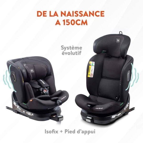 Bilbarnstol - BABYAUTO - AITANA GREY ANTRACITE - Från födsel till 12 år - 0-36 kg - I-Size - ISOFIX - 360° vridbar - ECE R129
