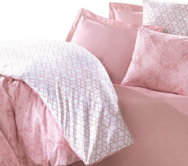 Bäddset - 1 påslakan 140 x 200 cm + 2 örngott 60 x 60 cm - 100% förstärkt bomull - Rosa