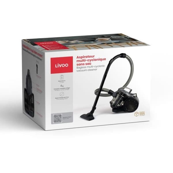 Multicyklondammsugare - LIVOO DOH105G - 700 W - 2 L - Tvättbart filter - 78 dB - Grå