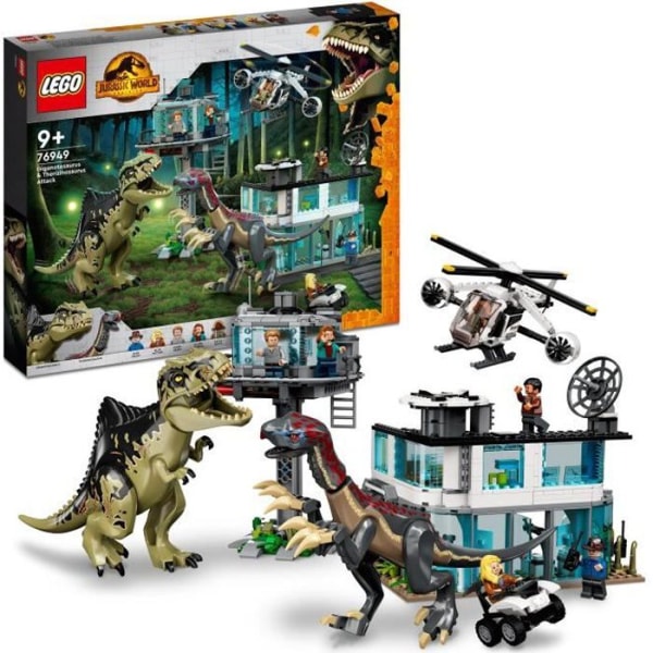 LEGO 76949 Jurassic World Attack av Giganotosaurus och Therizinosaurus, Helikopter och Dinosauriefigur