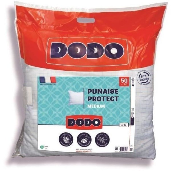 DODO medium kudde 50x70 cm - Anti-bugg, anti-kvalsterskydd - 550 gr - Vit - Made in France