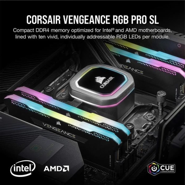 CORSAIR DDR4 PC-minne - VENGEANCE RGB PRO - 16 GB (2x8 GB) - 3600 MHz - CAS 18 - Svart (CMH16GX4M2D3600C18)