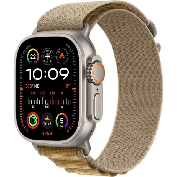 Apple Watch Ultra 2 GPS + Cellular - 49 mm - Naturligt titanfodral - Tan Alpine Loop Band - Stort