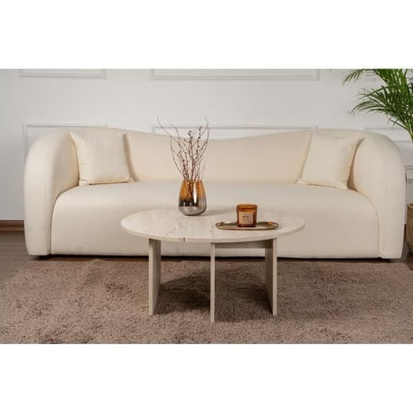 Soffbord - MOIRA - Runt - Travertin marmor effekt - 90 x 90 x 41 cm