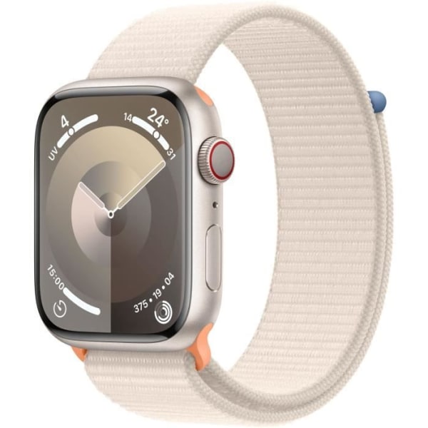 Apple Watch Series 9 GPS + Cellular - 45 mm - Starlight aluminiumfodral - Starlight Sport Loop Strap