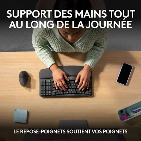 Tangentbord - Trådlöst - Logitech - Wave Keys - AZERTY - Ergonomiskt - Handledsstöd