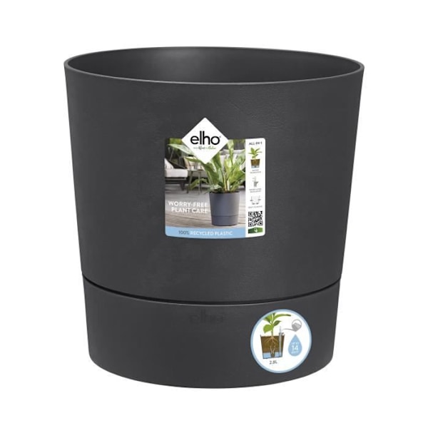 ELHO - Blomkruka - Greensense Aqua Care Round 30 - Kolgrå - Inomhus/utomhus - Ø 29,5 x H 29,1 cm
