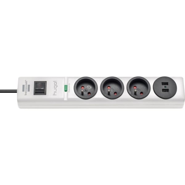 BRENNENSTUHL Hugo elkraft! 3 uttag med 2 USB-uttag med överspänningsskydd / överspänningsskydd 2m kabel - Vit
