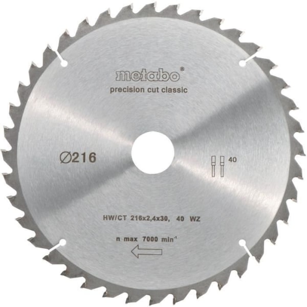 METABO Precisionsskuren cirkelsågblad - 216 mm - 40 tänder - Miter och radialsågar