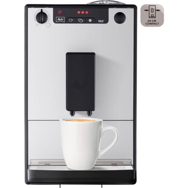 MELITTA E950-666 - Solo Pure Silver automatisk kaffebryggare - 1400W - 3 intensitetsinställningar - 125 g bönbehållare