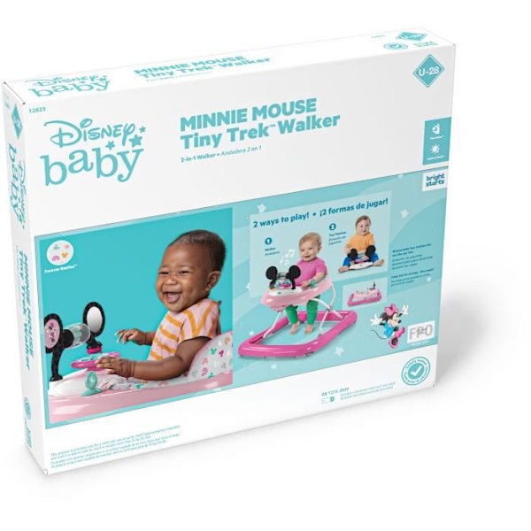 DISNEY BABY 2-i-1 Expanderbar Vikbar Flicka Walker - Mimmi - Med Inbyggd Avtagbar Utvecklingsleksak, Musik, Justerbar Höjd