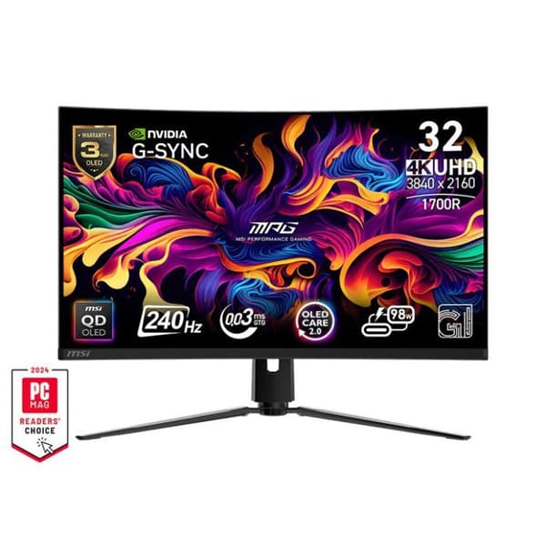Böjd spelskärm - MSI - 31,5" - UHD - 240Hz - QD-OLED-panel - 0,03ms - Höjdjusterbar - MPG 321CURX QD-OLED