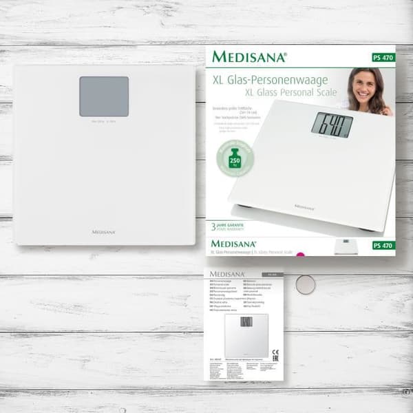 MEDISANA - XL badrumsvåg i glas - 40547 - Batterier ingår