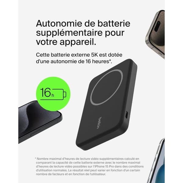 Externt batteri - BELKIN - 5 000 mAh - MagSafe - 15 W - Svart