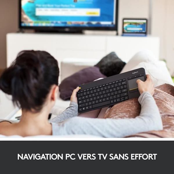 LOGITECH K400 Plus Multimedia TV-tangentbord - AZERTY - Trådlös - Pekplatta