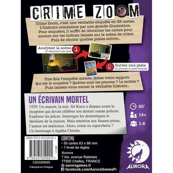 Crime Zoom A Deadly Writer - Asmodee - Undersökningsspel - Åldrar 14 - 30 minuter till 1 timme