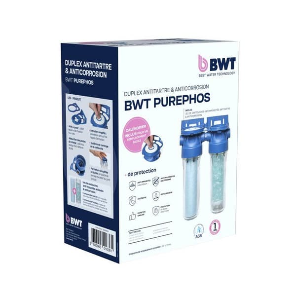 Duplex antikalkstation - BWT - PUREPHOS - 4-i-1 - ARCTIC 20 µm patroner + PURESILI