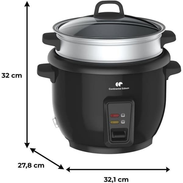 Riskokare - CONTINENTAL EDISON - CECR18B - 700 W - 1,8 L - Med ångkorg - Varmhållningsfunktion - Rostfritt stål