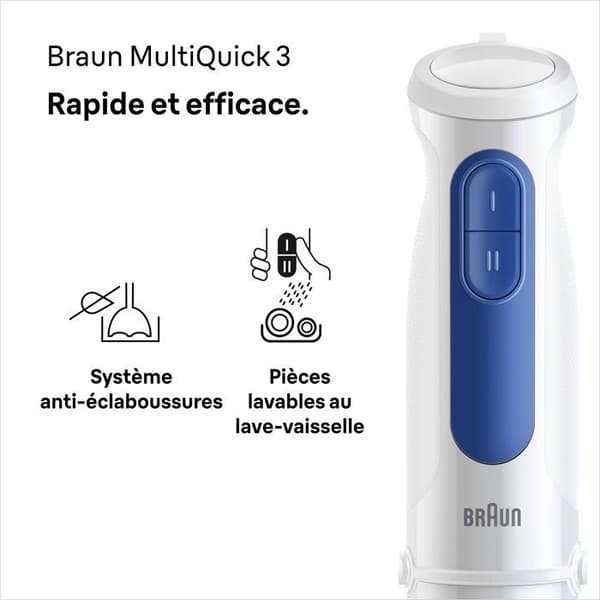 Stavmixer - BRAUN - MultiQuick MQ30001M - 900 W - 2 hastigheter - Vit / Blå